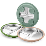 SPMKTQK 3Pack Sainless Steel Kids Plates with Suction, 8.1” Divided Toddler Baby Plates with Removable Silicone Sleeves BPA Free Non-Slip 2-in-1 Anti Breakage Metal Toddler Bowls