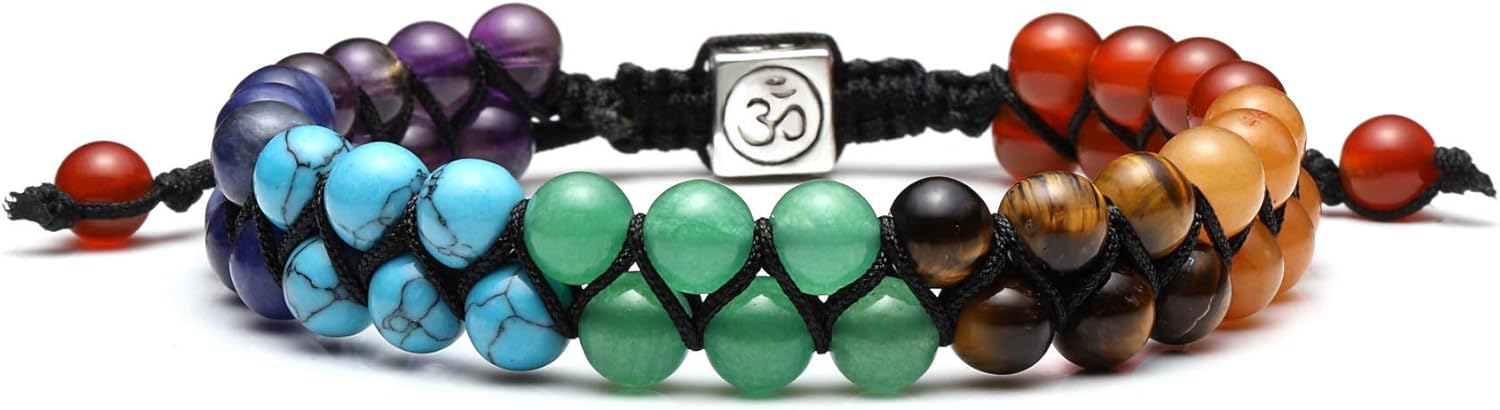 Top Plaza Bead Chakra Bracelet 7 Chakras Healing Crystals Bracelet Yoga Stone Beads Bracelets Meditation Relax Anxiety Bangle for Womens Mens