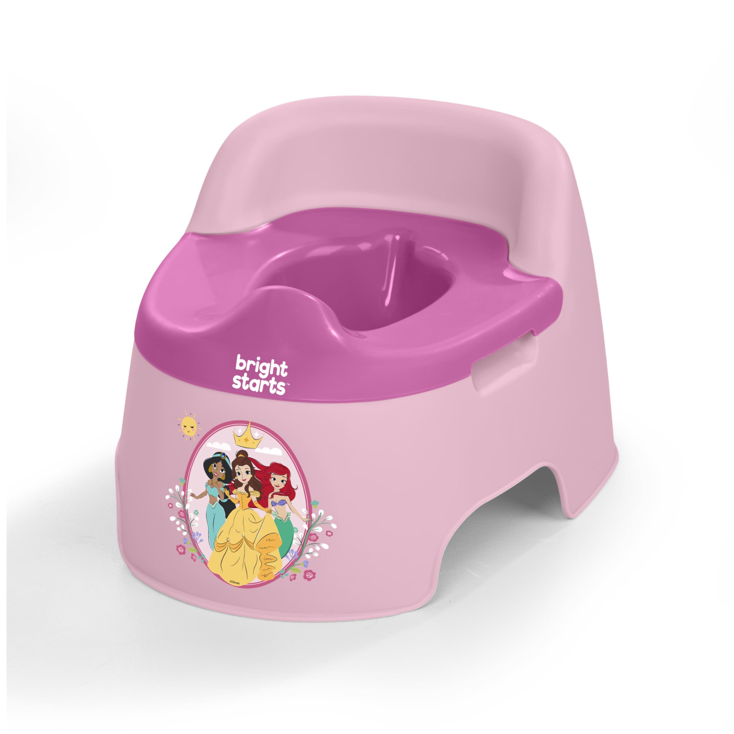 Bright Starts Disney Princess Full Comfort Potty Training Toilet, Easy Clean Removable Bowl, Splash Guard, High Back for Comfort & Stability, Toddlers up to 50 lbs