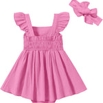 DREAM BUS Newborn One-piece Romper Dress Infant Ruffle Sleeveless Bodysuit with Headband Baby Clothes Baby Girl Jumpsuits