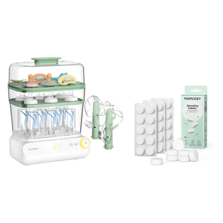 Baby bottle sterilizer with accessories on a white background