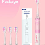 SEAGO Kids Electric Toothbrush, Timer, LED Light, AAA-Powered, 4 Heads