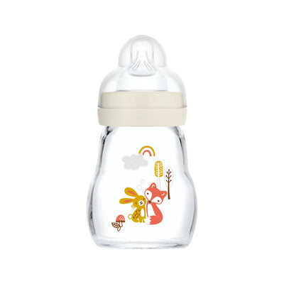 Baby bottle with a decorative design on a white background