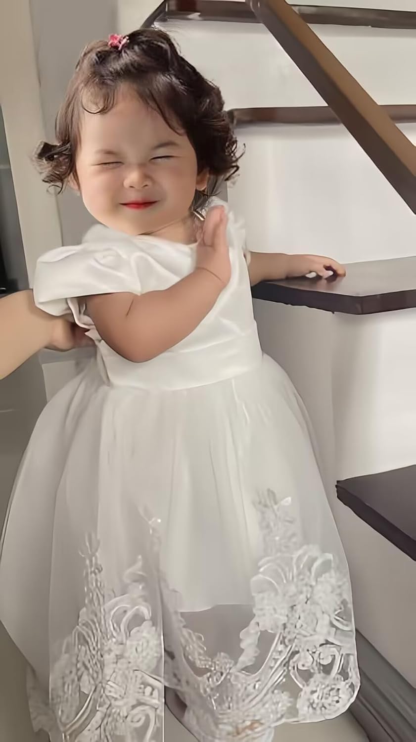 3M-3T Toddler Baby Girls Dresses Pageant Wedding Flower Girls Dress Formal Gowns Embroidered Lace Dress + Headwear