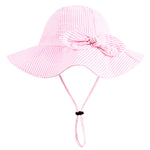 Baby Girl Sun Hat with UPF 50+ Outdoor Adjustable Beach Hat with Wide Brim Bucket Hats (12-24 Months, Pink-Stripe Printing)