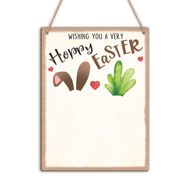 Baby's First Easter Footprint DIY Wooden Hanging Sign, Baby's 1st Easter Art Craft Gifts, My First Holiday Milestone Signs, Bunny Carrot Wishing You A Hoppy Easter Footprint Art Craft Keepsake - Brown