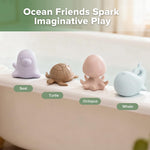 haakaa Ocean Squirter Baby Bath Toy- Mold Free Food Grade Silicone Bathtub Squirt Toys for Toddler 1-3, BPA-Free Squeeze Floating Bath Tub Toys for Babies & Infant 6-12 Months