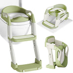 XIGGA 3 in 1 Potty Toilet Training Seat with 2-level Adjustable Steps, Equipped with Waterproof Cushion and Non Slip Step Stool, Dedicated Toilet Seat for Boys Girls - Green