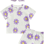 fhutpw Toddler Baby Girls Summer Outfits Daisy Ruffle Short Sleeve T-Shirts Tops Floral Shorts 2Pcs Clothes Set 6M-4T