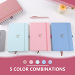 A5 Lined Journal Notebook, Hardcover Note Book Leather Journals for Girls Women,Cute Heart Pattern Design A5 Diary Notepad for Work, School, Note Taking, Business (Pink)
