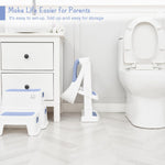 Forbena Blue Toddler Boys Toilet Potty Training Seat with Step Stool Ladder, Baby Child Kids Adjustable Height Sturdy Potty Seat with Soft Cushion and Comfortable Handles (White and Blue)