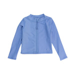RuffleButts UPF50+ Sun Protective Unisex Long Sleeve Full Zip Rash Guard - Periwinkle Blue, 18-24m