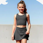 PATPAT Girls Skirt Sets Size 9-10 Years, Dark Grey Crop Tank Tops and Elastic Waisted Skorts 2 Piece Outfits, Girls Workout Outfits, Activewear Athletic Sets Summer Clothes