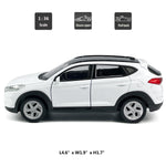 1:36 Scale Tucson Toy Car Model Metal Diecast SUV Toy Vehicle, Doors Open Pull Back, Toys for Boys 3 4 5 6 7 Year Old Toddler Kids Gifts, Men Collection, Home Office Décor Cake Topper, White