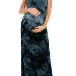Smallshow Women's Split Long Maternity Dress Sleeveness Ruched Pregnancy Clothes X-Large Tie Dye Grey Black