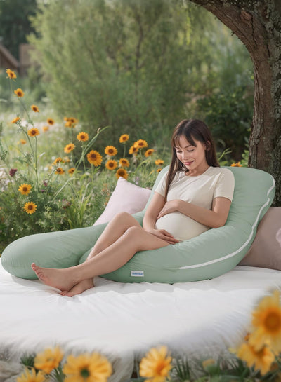 QUEEN ROSE Pregnancy Pillow, U Shaped Full Body Pillows for Sleeping Support, 55 Inch Maternity Pillow for Pregnant Women, Green