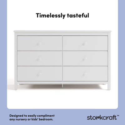 Storkcraft Alpine 6-Drawer Dresser (White) – GREENGUARD Gold Certified, White Dresser for Bedroom, Kids & Nursery Storage Drawers, Safety Interlocking Drawers, Pre-Installed Tracks, Kids Bedroom