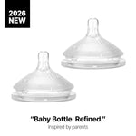 Comotomo Silicone Replacement Nipples for Baby Bottle Gen 2 (2026 Release) - Soft, Silicone Nipples with Dual Anti-Colic Vents Designed for Natural Latch (Pack of 2), Slow Flow (0-3 Months)