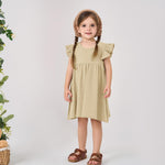 pureborn Toddler Girls Linen Dress Ruffle Halter Sleeveless Casual Summer Dresses Apricot 3T