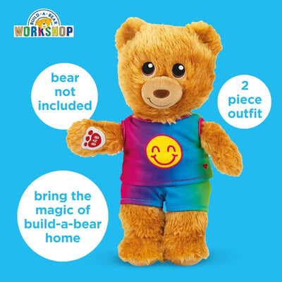 Casdon Build-A-Bear Workshop Rainbow Smiley Toy Clothes Pack | 4 Mix-and-Match Toy Outfits Includes Pajamas, Cute Hoodies & Summer Styles | Dress-Up Toy Clothes for Kids Aged 3+ | Suitable for 9" Bear