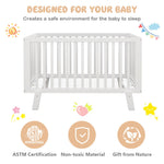 BABY JOY Wooden Baby Crib, Rubber Wood Mini Crib w/ 3-Height Adjustable Mattress Support Base & Full-Length Guardrails, Toddler Bedroom Furniture Fence Bed (White)