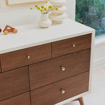 Babyletto Palma 7-Drawer Assembled Double Dresser in White and Natural Walnut, Greenguard Gold Certified, 19"D x 53"W x 34.25"H