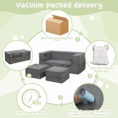 HAHASOLE Modular Kids Play Couch, Kids Sofa Toddler Couch, Foam Play Set with Recliner, Toddler Sofa for Creative Boys & Girls, Convertible Foam Climbing Blocks