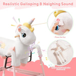 FUNLIO Unicorn Spring Rocking Horse for Kids 3-6, Rainbow Fairy Ride on Horse with Covered Spring & Sturdy Frame, Neighing & Galloping Sound for Pretend Play, Horse Toys Gift, CPC & CE Certified