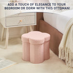 Ornavo Home Pink Boucle Storage Ottoman Cube – Flower-Shaped Footstool with Hidden Storage, Faux Teddy Fur Foot Rest for Living Room, Bedroom & Dorm, 12" Inch