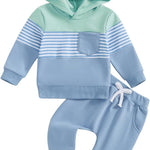 Thorn Tree Infant Baby Boys Pants Set Hooded Solid Sweatshirt Top Pocket Elastic Waist Pants 2Pcs Outfits Fall Winter Suit