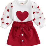 fhutpw Baby Toddler Girl Outfits Fall Winter Clothes Turtleneck Knitted Cotton Long Sleeves Tops & Button Mini Skirts Set