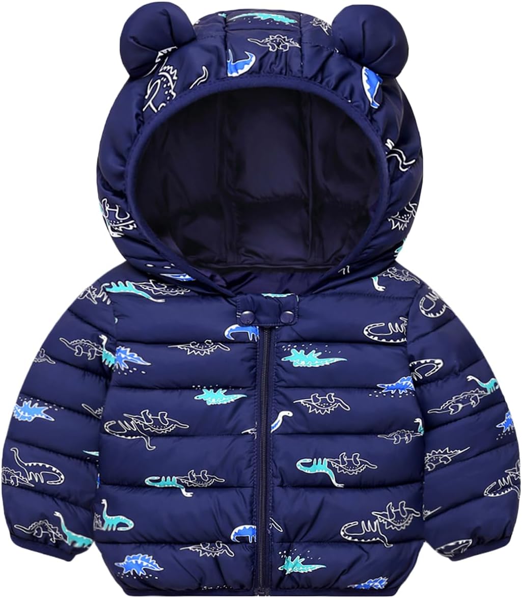AIWUHE Baby Winter Hooded Down Jacket Boys Girls Light Warm Puffer Coats Toddler Bear Ears Zipper Up Down Coats Outwear 6M-4T