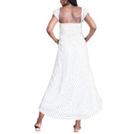 Motherhood Maternity Sleeveless Ruffle Shoulder Smocked Maxi Pregnancy Dress, White Clip Dot, Small