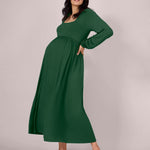 Motherhood Maternity Women’s Long Sleeve Empire Waist Maxi Pregnancy Dress, Green Pastures, Large