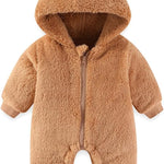 Newborn Baby Bear Outfit Suit Girls Boys Fleece Jumpsuit Romper Hooded Winter Snowsuit Clothes
