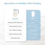 Papablic Glass Breastmilk Pitcher, Fast Baby Formula Maker with Mixing Handle Lid, Wide Mouth Mason Jar Breast Milk Storage Container with Flip-Lock Spout, BPA-Free, Baby Registry Search Items, Blue