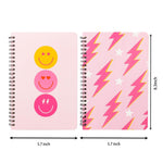 L1rabe 2 A5 Preppy Spiral Notebooks for Teens Girls Back to School Y2K Hardbound Journal for College Student Happy Smile Hardcover Notebooks, Birthday Gifts Pink Notepad Diary for Students Kids