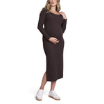 Motherhood Maternity Women's Long Sleeve Ribbed Square Neck Bodycon Casual Pregnancy Dress, Chocolate Tort, Small
