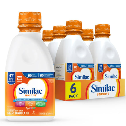 Similac Sensitive infant formula bottles and packaging on a white background