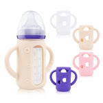 ZCH 4-Pack Silicone Sleeves for Lansinoh Glass Bottles, BPA-Free Drop-Resistant Baby Bottle Sleeves with Handles, Compatible with Lansinoh Anti-Colic Glass Baby Bottles (8 oz)