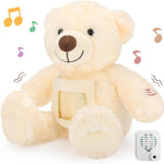 Leyndo Bear with Voice Recording Remembrance Stuffed Animal with Picture Recordable Messages Memorial Toy for Baby Shower Birthday Gift, Recording Gifts(Brown, 12 Inch)