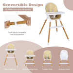 BABY JOY Convertible Baby High Chair, 3 in 1 Wooden Highchair/Booster/Chair with Removable Tray, Adjustable Legs, 5-Point Harness, PU Cushion and Footrest for Baby, Infants, Toddlers (Beige)