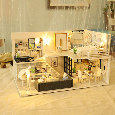 GuDoQi DIY Miniature Dollhouse Kit, Tiny House kit with Furniture and Music, Miniature House Kit 1:24 Scale, Great Handmade Crafts Gift for Birthday Easter, Simple Life House