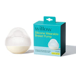 Willow silicone wearable breast pump with packaging on a white background