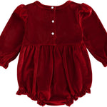 Baby Girl Christmas Outfit Velvet Bow Smocked Bubble Romper Ruffle Onesie Bodysuit Infant Fall Winter Clothes