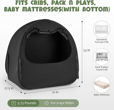 BORNA Pop Up Baby Sleeping Pod Tent, Full Size Crib and Pack N Play Travel Crib Blackout Cover, Breathable Sleep Tent Blocks 96%+ Light for Baby Best Sleeping and Napping
