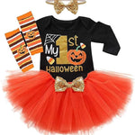Baby Girl Halloween Costumes My 1st Halloween Outfits Romper+ Tutu Skirt+ Striated Leg Warmer+ Bunny Headband Outfit Set