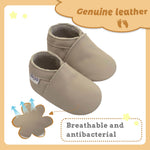 Mejale Baby Boys Infant Shoes Toddler Girls Soft Sole Crawling First Walking Leather Moccasin Prewalker Beige Slippers,0-6 Months, S