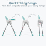 Dream On Me TableTalk 2-in-1 High Chair for Baby & Toddler – Convertible High Chair to Junior Chair, Removable Padded Seat, Dual Dishwasher-Safe Trays, Styrdy Steel Frame, Quick Folding Design – Aqua