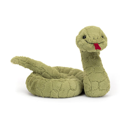 Plush snake toy on a white background